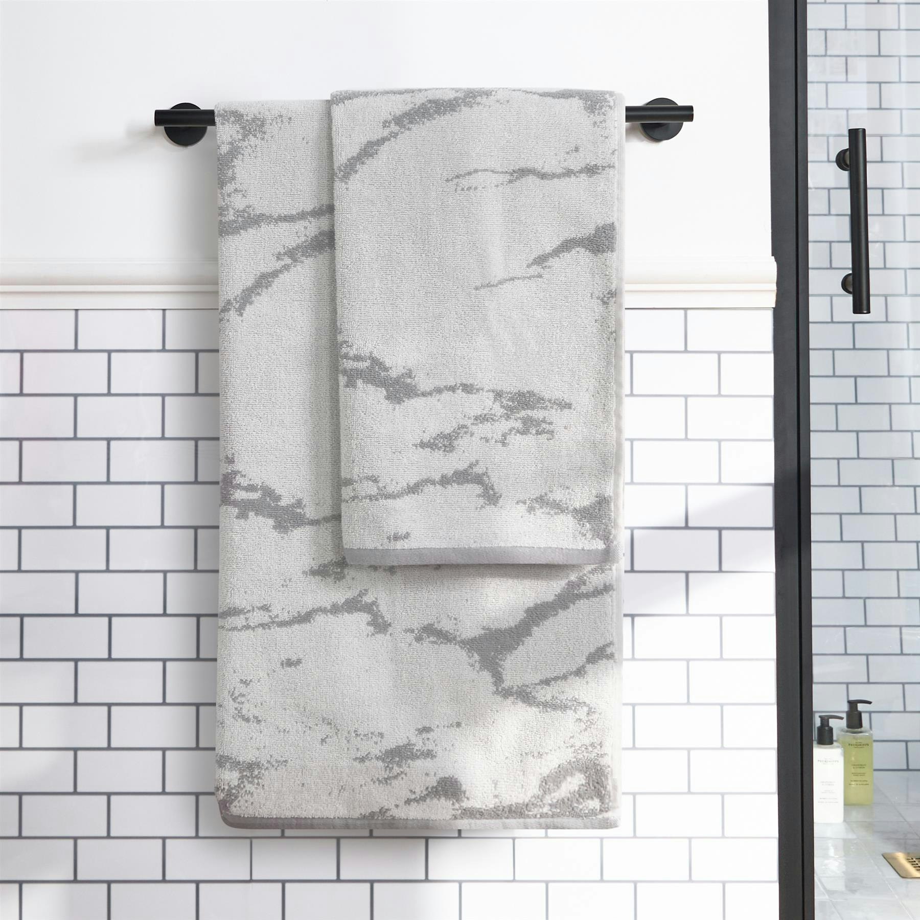 image 5 of OHS 2 Pack Luxury 100% Cotton Marble Jacquard Absorbent Quick Drying Bath Towel Grey | Bath towel