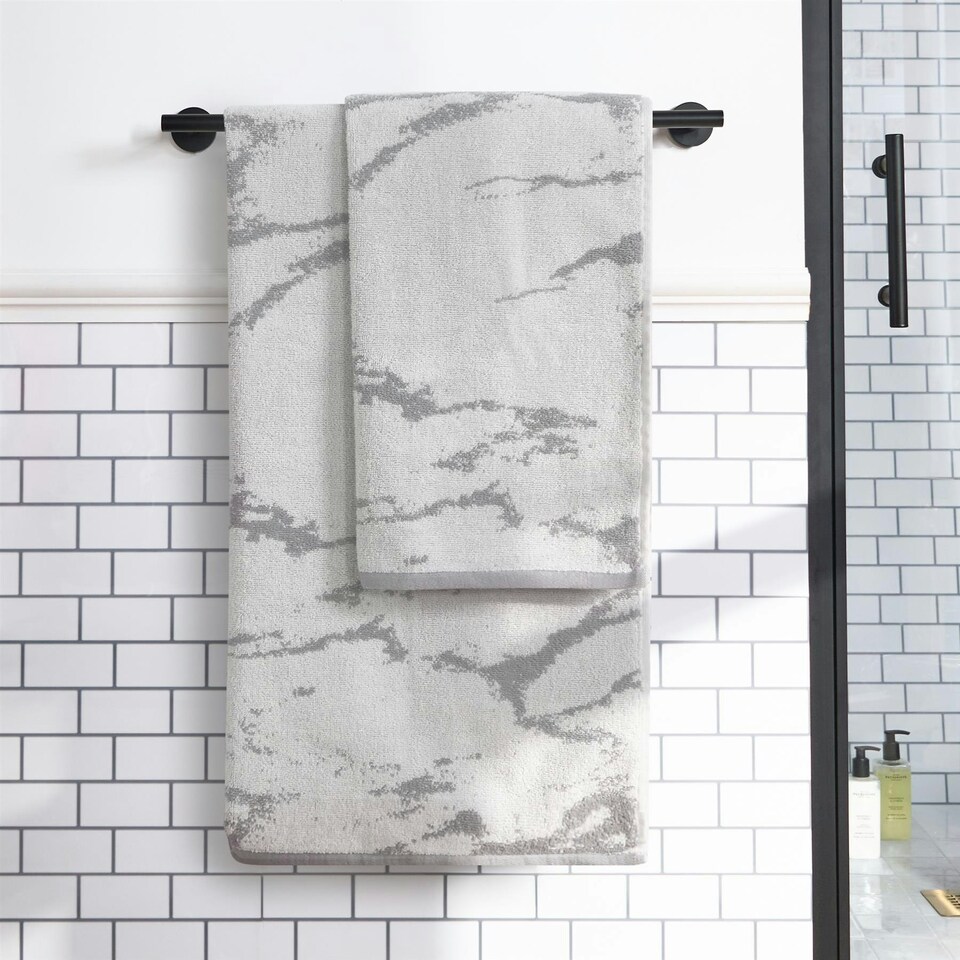 image 1 of OHS 2 Pack Luxury 100% Cotton Marble Jacquard Absorbent Quick Drying Bath Towel Grey | Bath towel