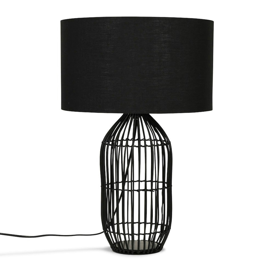 image 1 of ValueLights Hollins Painted Black Table Lamp with Medium Natural Drum Shade