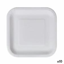 Plate set Algon Disposable White Cardboard Squared 23 cm (10 Units) N/A