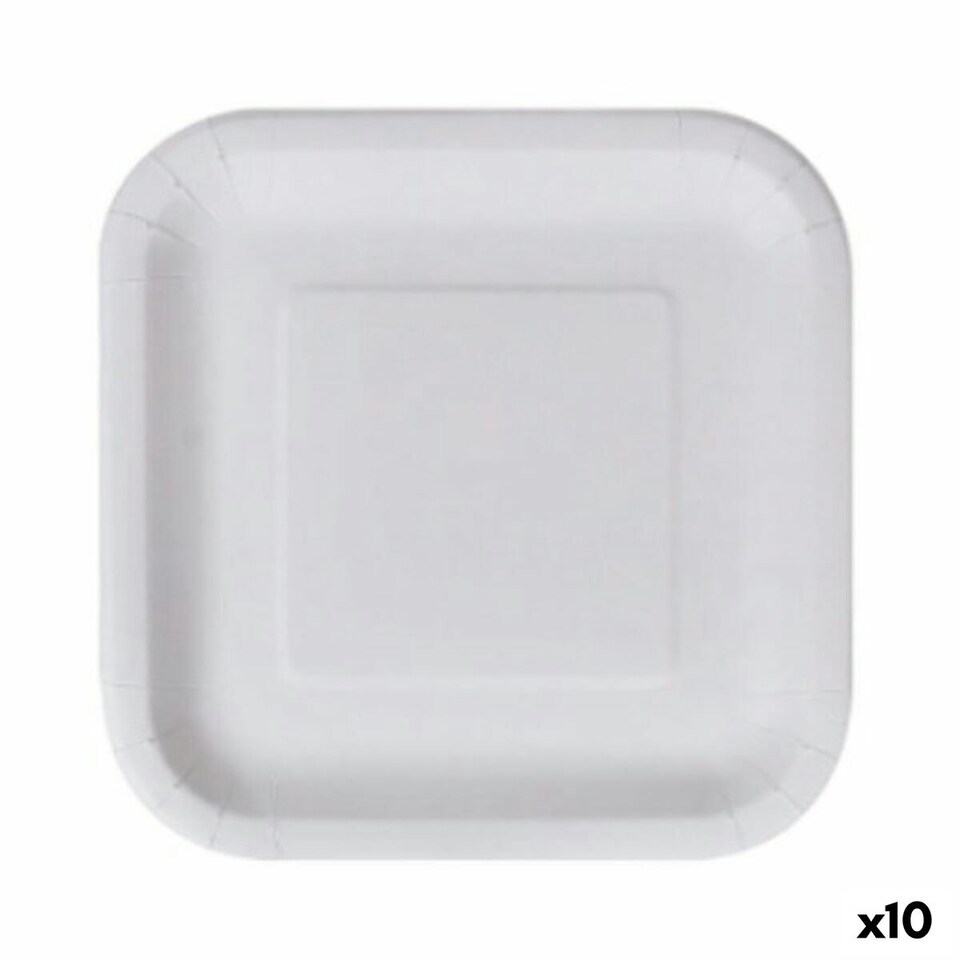image 1 of Plate set Algon Disposable White Cardboard Squared 23 cm (10 Units) N/A