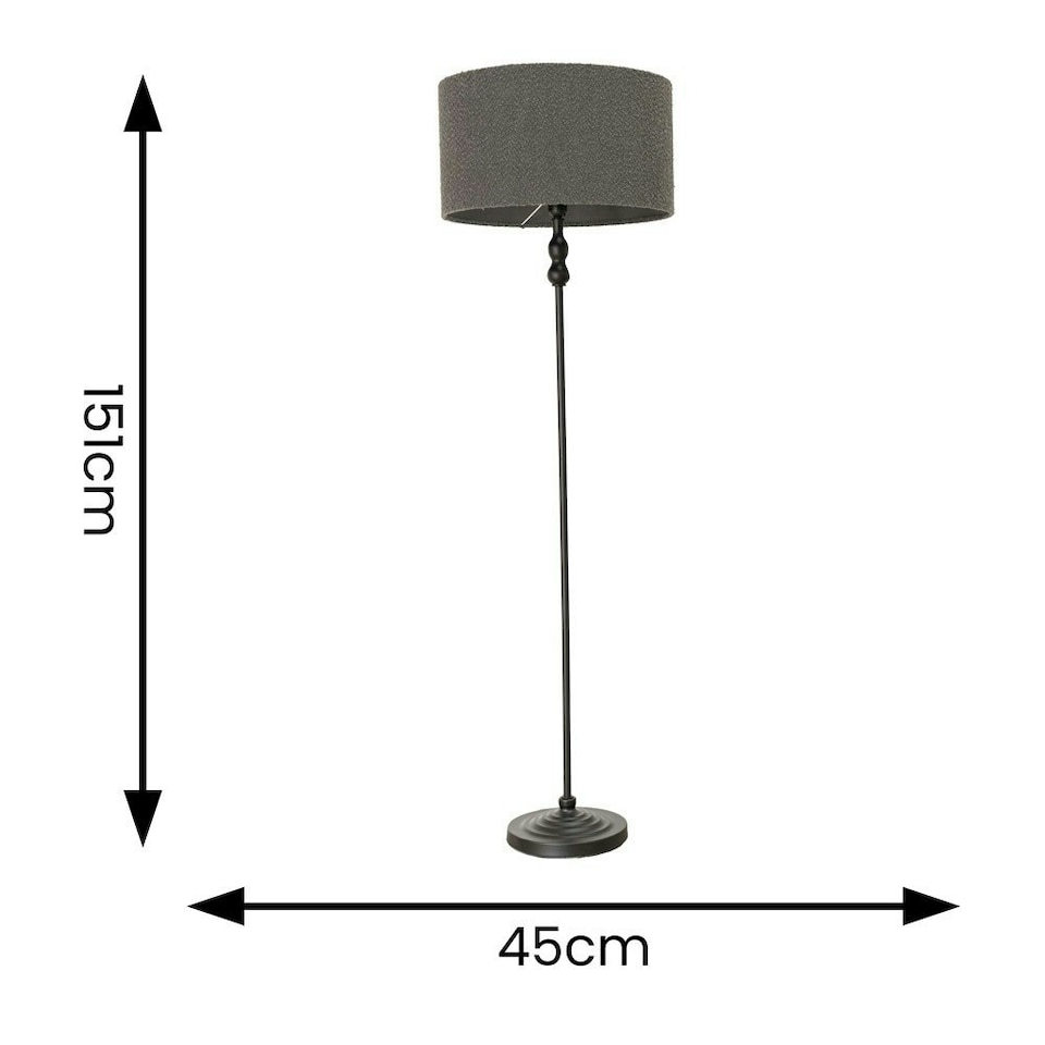 image 1 of ValueLights Maggie Black Metal Candlestick Floor Lamp with Charcoal Boucle Lamp Shade