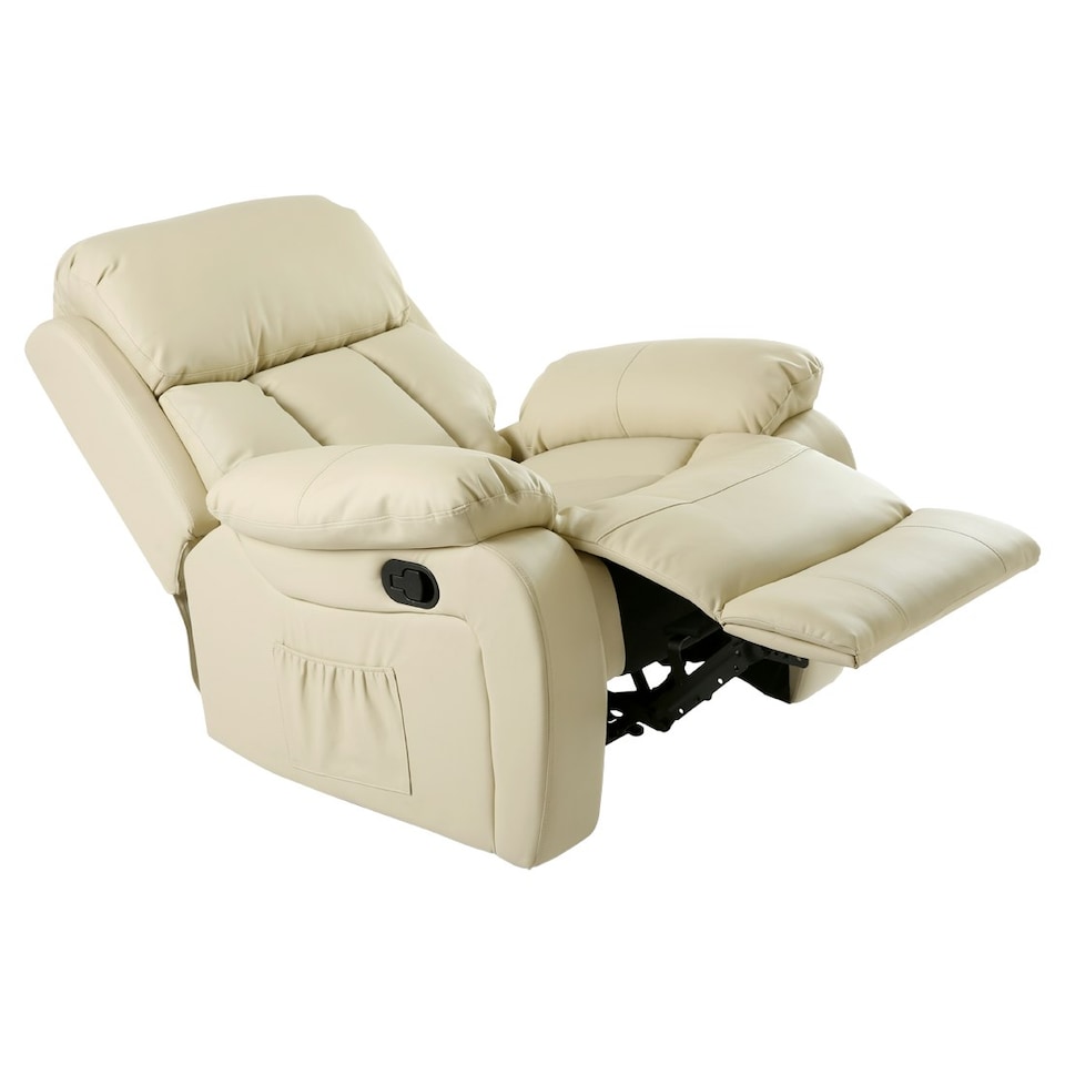 image 1 of Chester Bonded Leather Manual Recliner Chair with Heat And Massage (Cream)