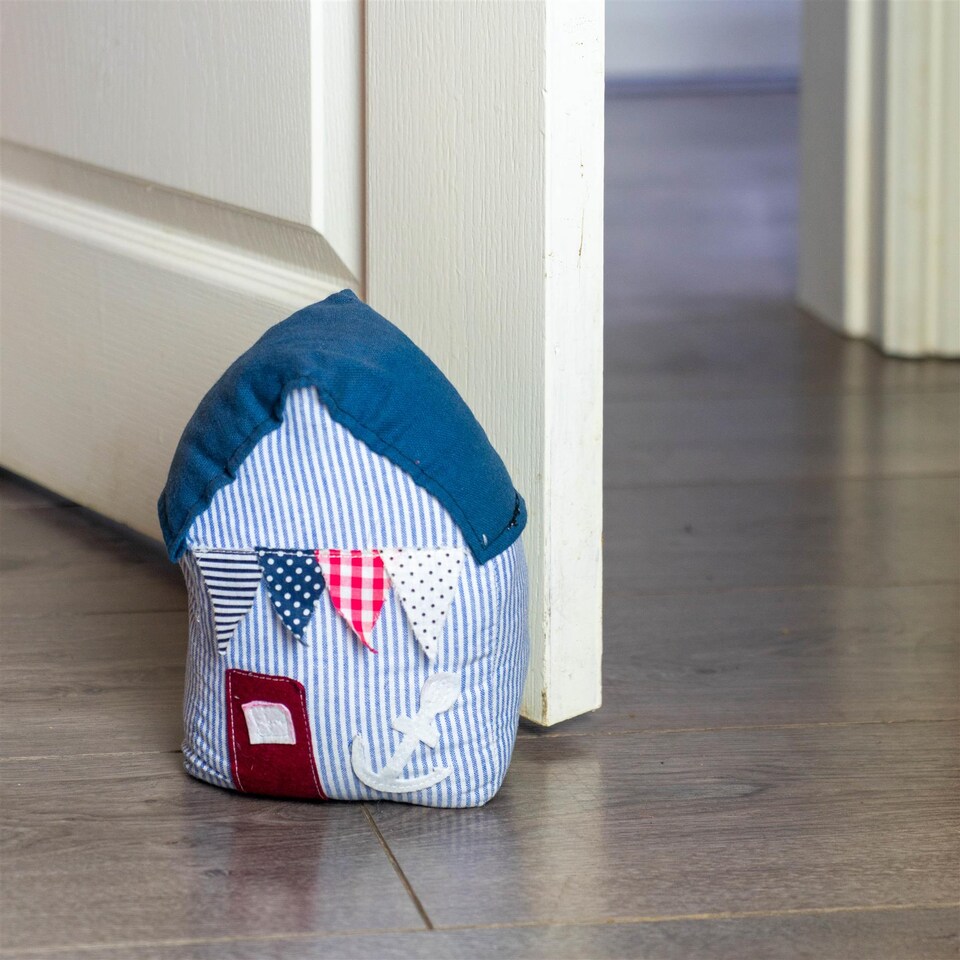 image 1 of Nicola Spring Beach Hut Door Stop - 15 x 21cm - Blue Stripe