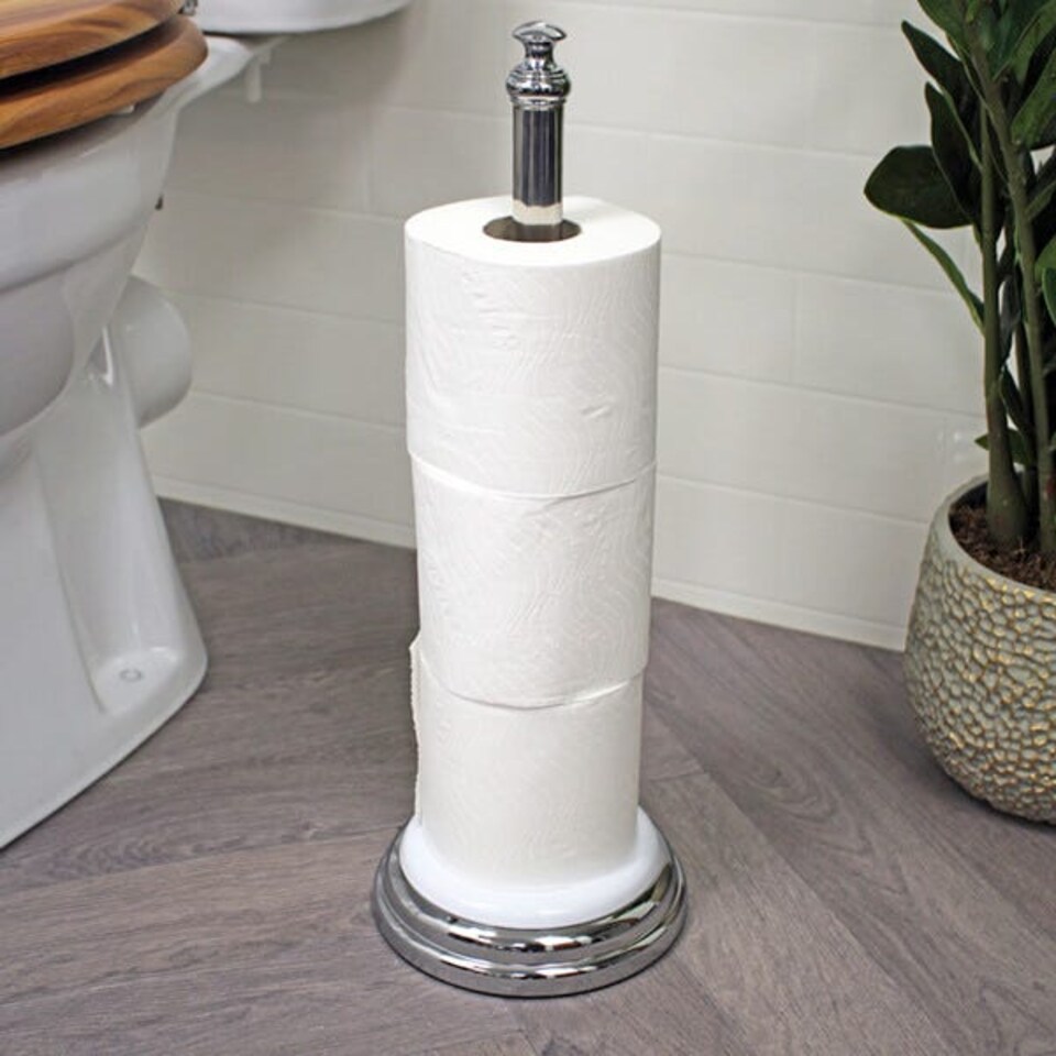 image 1 of Showerdrape Opera White Chrome Freestanding Spare Toilet Roll Holder