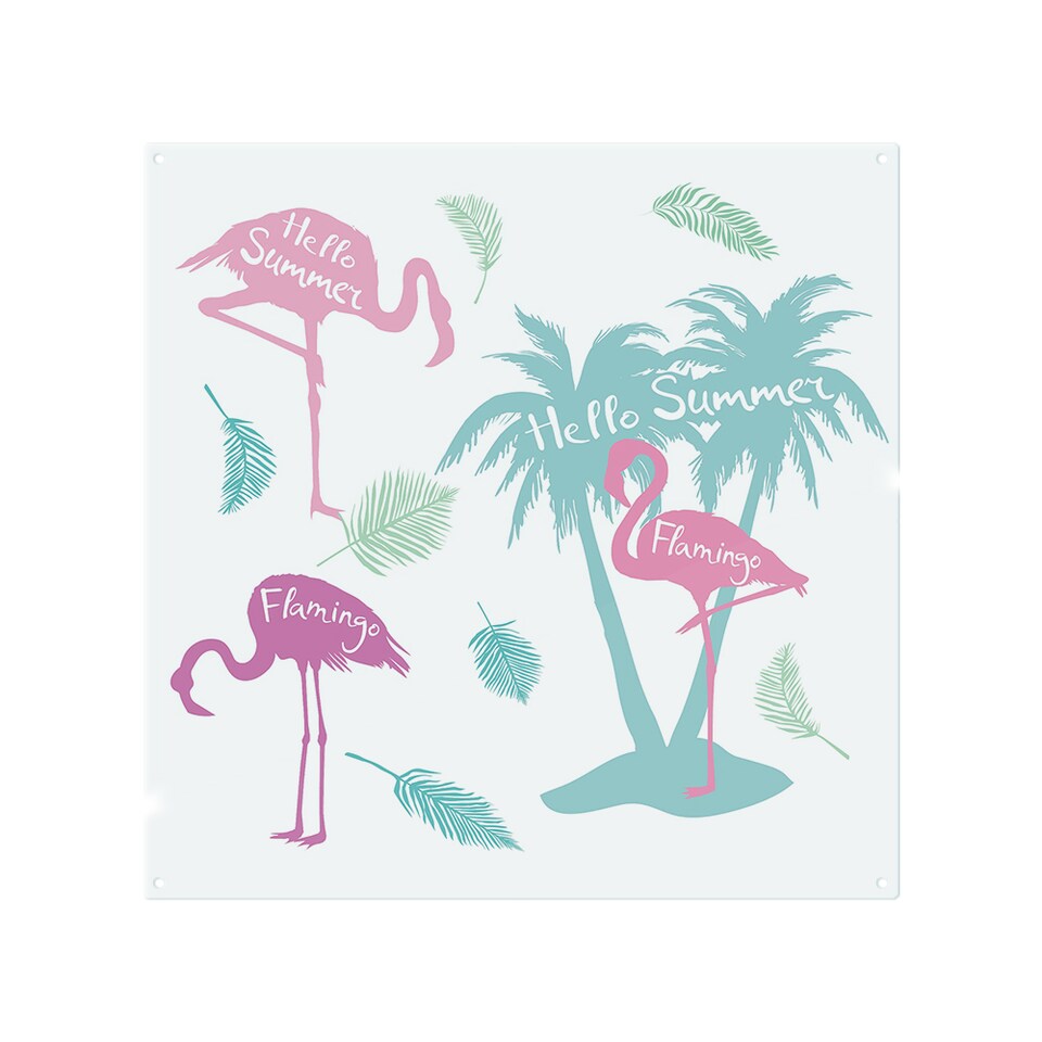 image 1 of Palm & Flamingo Splash Back | White