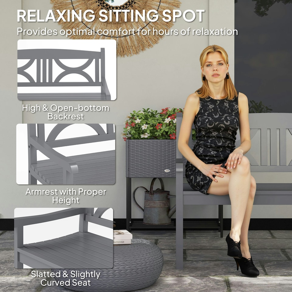 image 1 of Outsunny 2-Seater Wooden Garden Bench Outdoor Patio Loveseat Grey