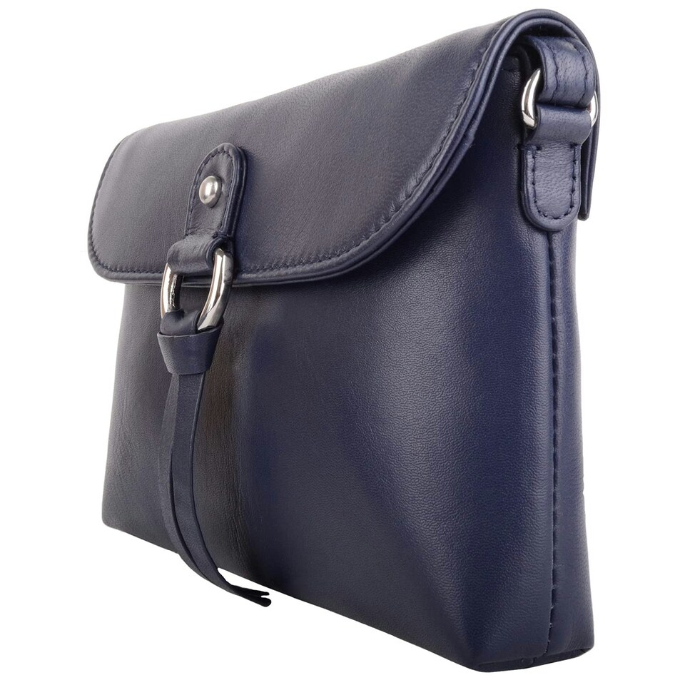image 1 of Premium Soft Genuine Leather Cross Body Shoulder Bag, Tassel Detail Blue | Navy