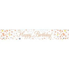 Happy Birthday Rose Gold Holographic Foil Banner 2.7m