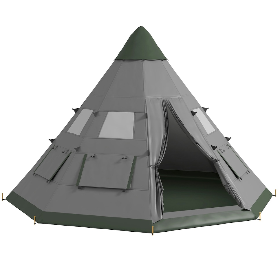 image 1 of Outsunny 6-7 Person Large Family Party Camping Tent W/ Carrying Bag, Blue