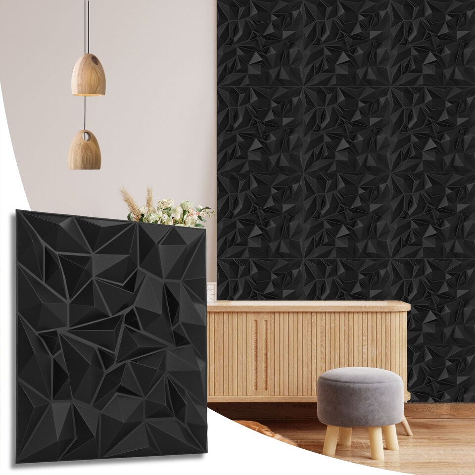 image 1 of NOVECRAFTO Decorative 3D Wall Panels (50cm x 50cm) 3D Diamond Design PVC Cladding Panel
