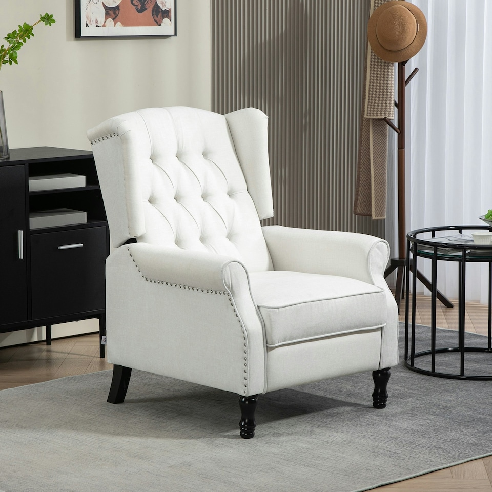 image 1 of HOMCOM Manual Reclining Armchair Recliner with Footrest Cream White