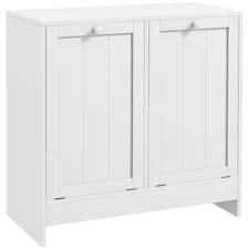 kleankin 2 Doors Laundry Cabinet, Bathroom Cabinet with 2 Tilt-Out Hampers, Modern Storage Unit for Washroom, White