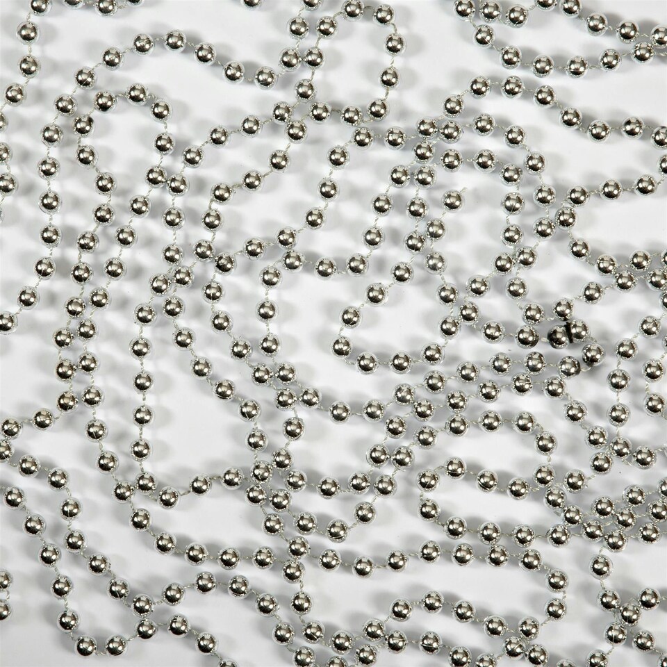 image 1 of Silver Shiny Christmas Bead Chain Metallic Beaded Garland Artificial Pearls Tinsel For Christmas Tree Hanging Decorations