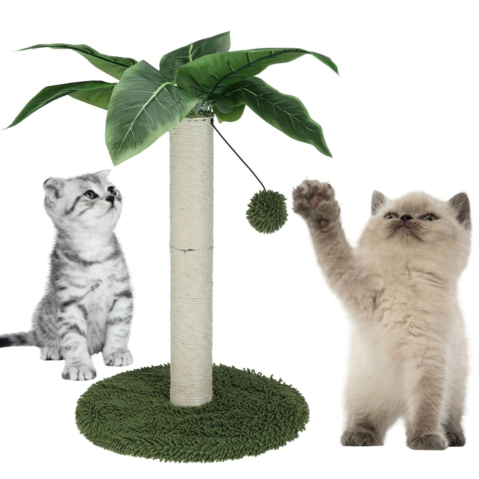 image 1 of Cat Scratch Tree On Stand With Hanging Ball Kitten Claws Scratcher Play Toy Mat