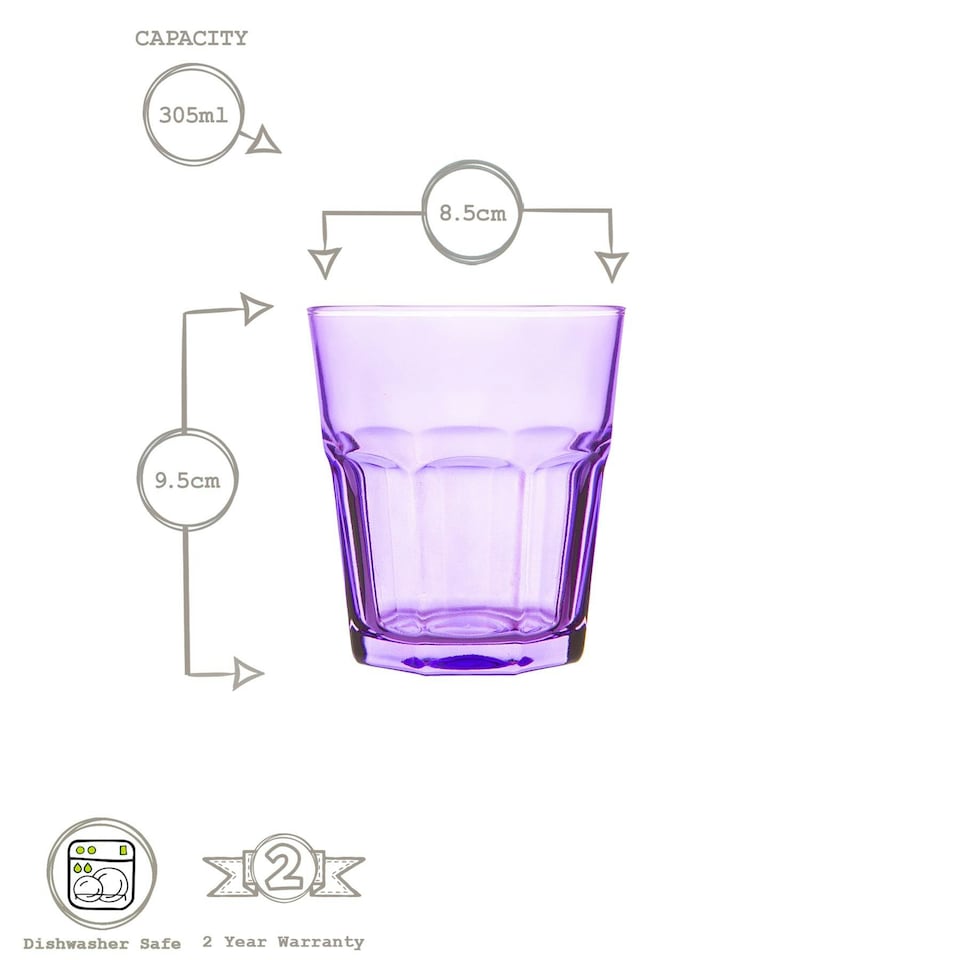 image 1 of Rink Drink 305ml Coloured Water Glasses - 6 Colours - Drinking Glasses Tumblers Stackable Glasses Dishwasher Safe Clear