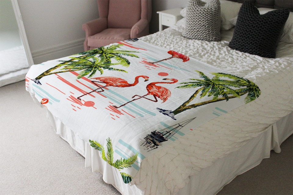 image 1 of Flamingo & Palm Trees Blanket | Multi
