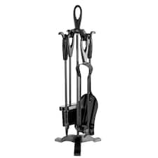 Black Fireplace Fireside 5 Piece Set including Stand
