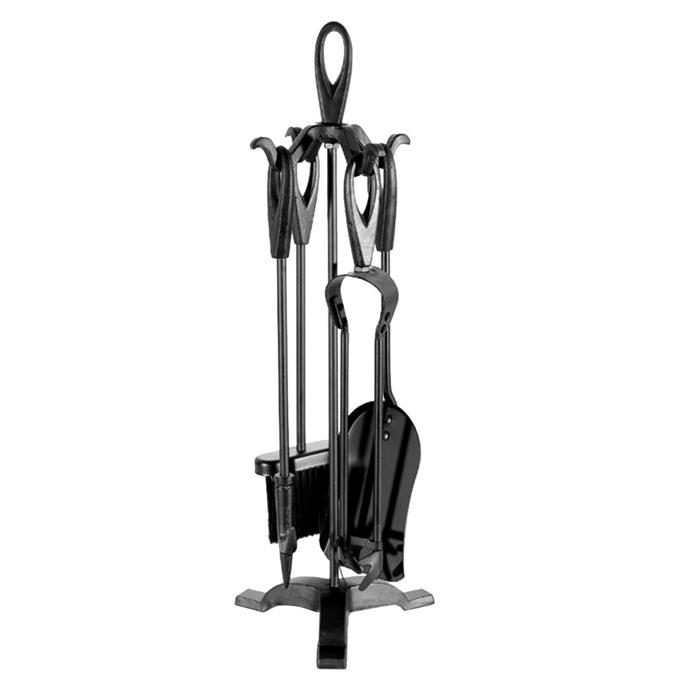 image 1 of Black Fireplace Fireside 5 Piece Set including Stand