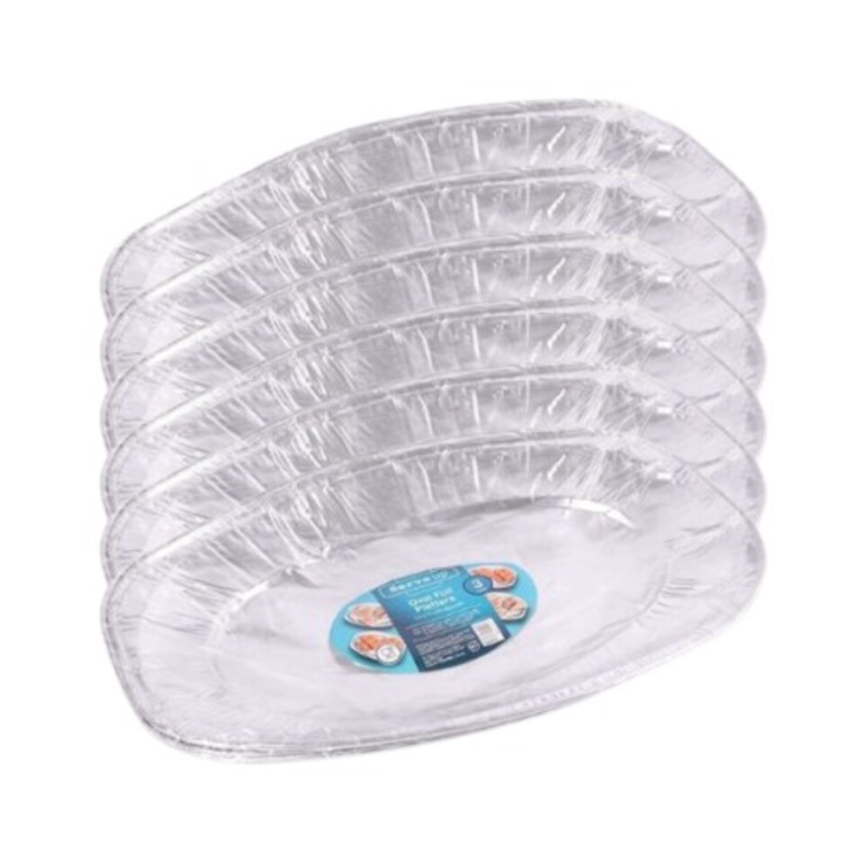 image 1 of Serve Up Oval Foil Platters 35 x 24.5cm | Silver | 6 - Silver | 6 Packs | 6