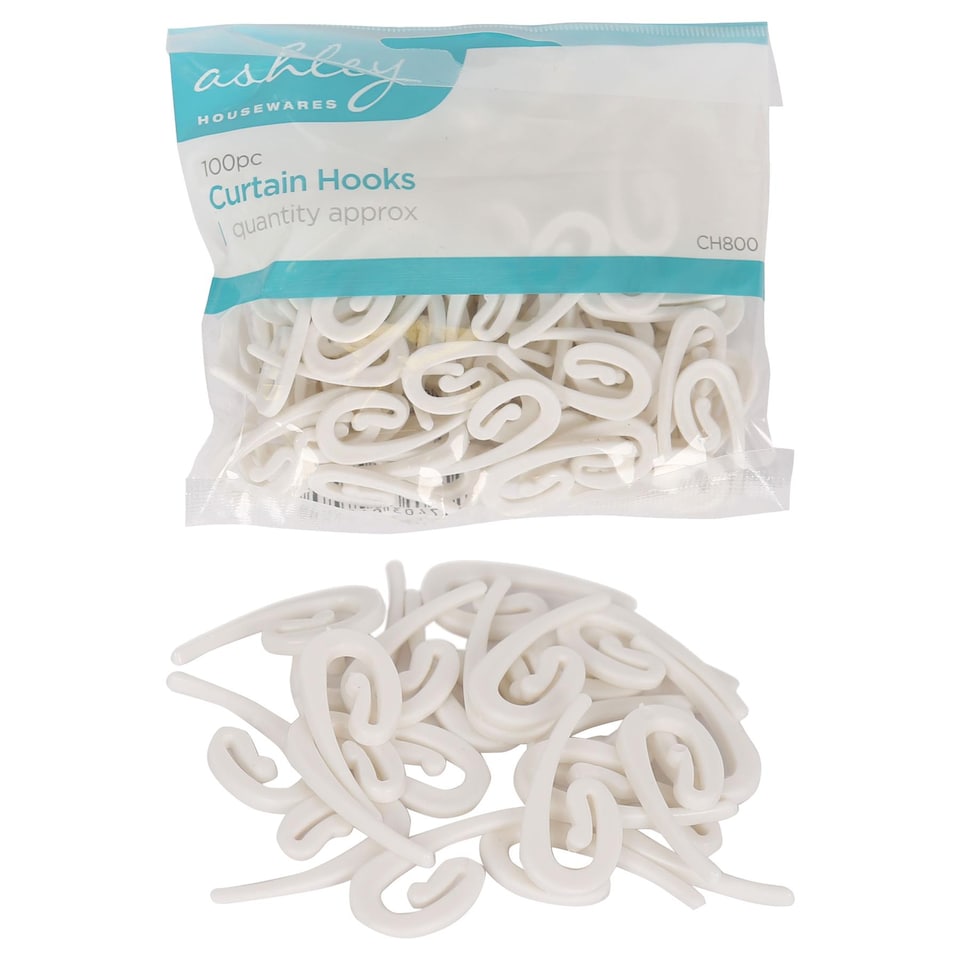 image 1 of Ashley Plastic Curtain Hooks - White - Pack of 200