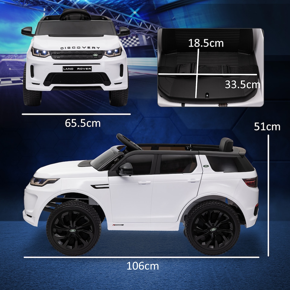 image 1 of AIYAPLAY Land Rover Discovery Sport Licensed Kids Electric Car, 12V Ride on Car with Remote Control, LED Lights, Music, Horn, for Ages 3-6 Years, White