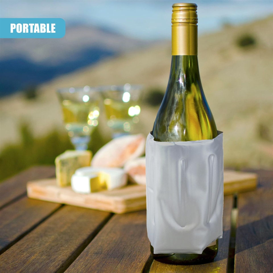 image 1 of GEEZY Flexible Ice Pack Wine Chiller Sleeve Silver Reusable Cooler for Bottles and Cans