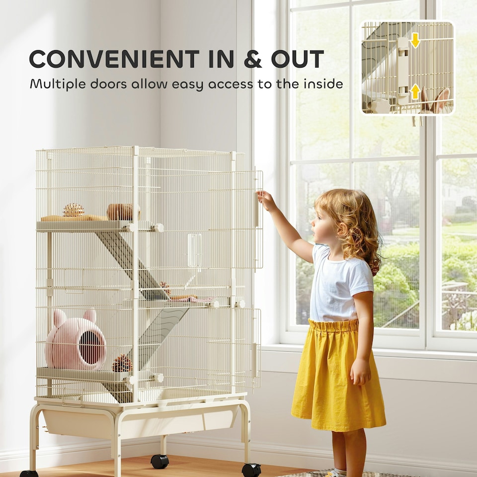 image 1 of PawHut 4-Level Rolling Small Animal Cage, Rabbit Cage with 15cm Deep Bottom