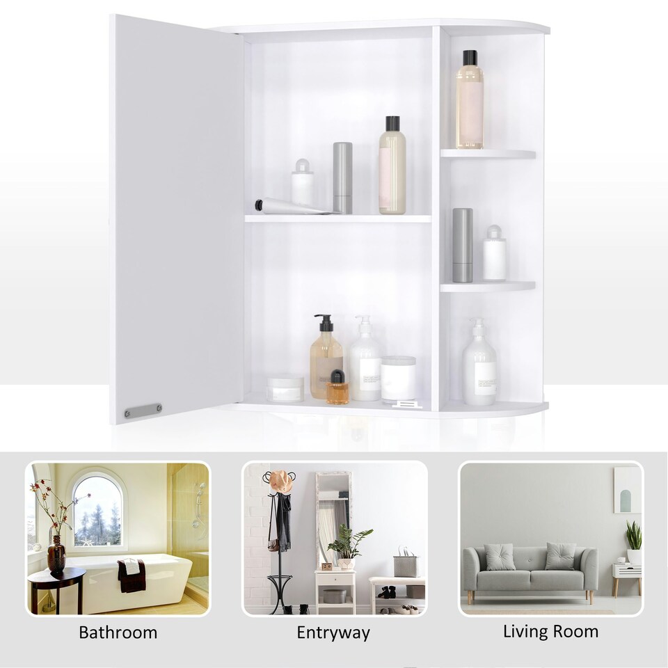 image 1 of HOMCOM Wall Mounted Bathroom Cabinet w/ Mirror Single Door Storage Shelves