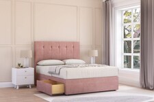 Sloomy Highbury Pink Plush Divan Bed With Mattress 2 Drawers Same Side With 54" Floor Standing Headboard 3' Single | Pink | Pink | Single | 1