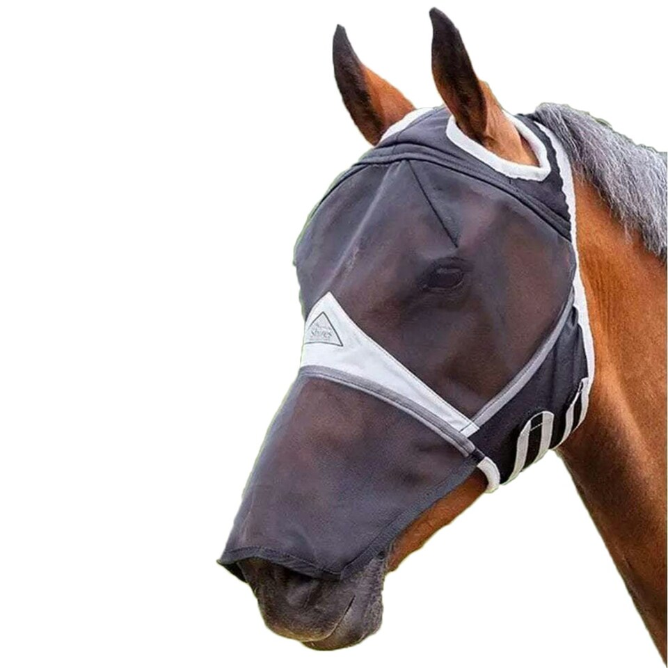 image 1 of Shires Fine Mesh Ear Holes Horse Fly Mask With Nose - Black - Cob