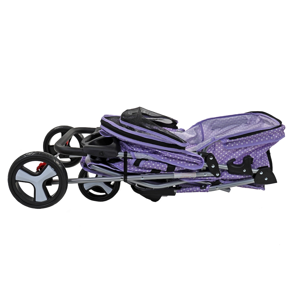 image 1 of Pet Stroller Dog Cat Puppy Pram Pushchair Travel Cart Jogging Buggy Carrier (Purple Dot with Cover)