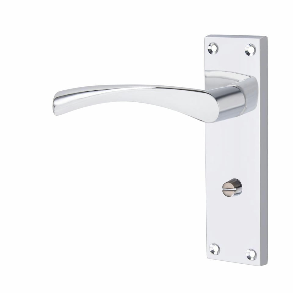 image 1 of Golden Grace Victorian Scroll Astrid Door Handles Bathroom WC Toilet in Silver Polished Chrome with (GG) 64mm Bathroom Mortise Lock - 150mm x 40mm Backplate Chrome