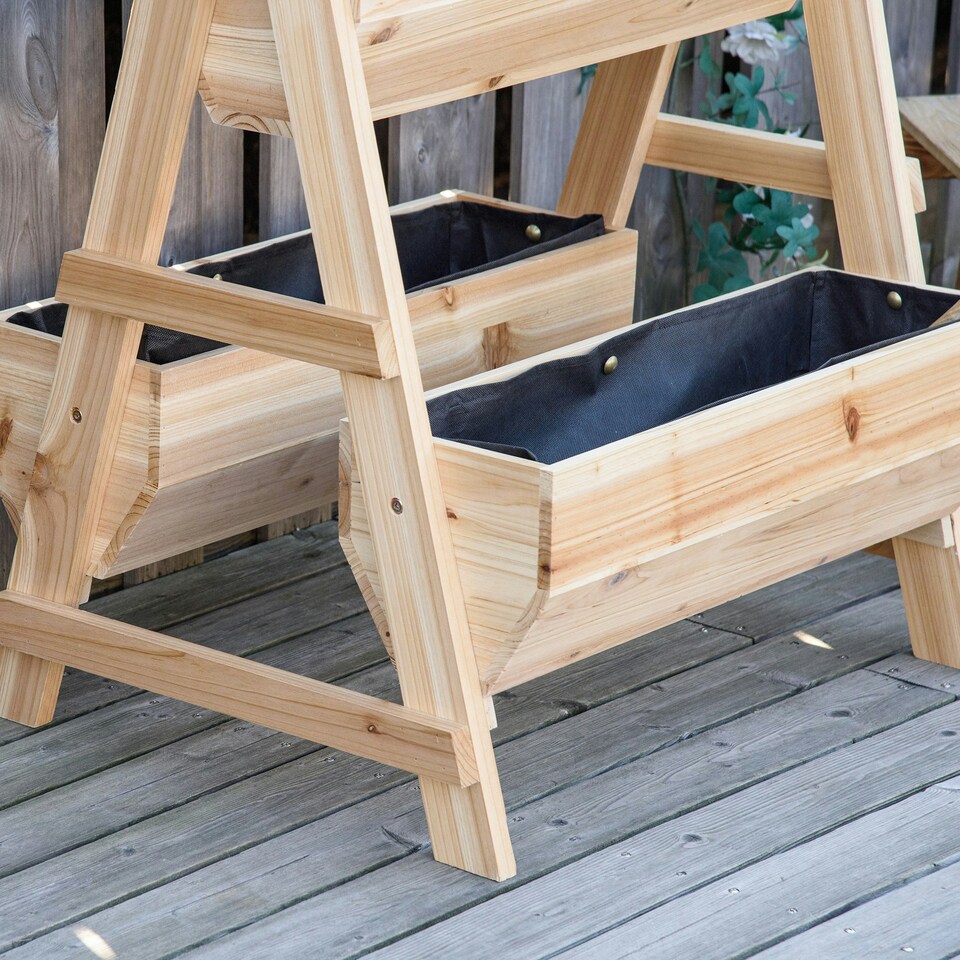 image 1 of Outsunny Raised Garden Bed Wood Planter Box with Stand for Vegetables Flowers