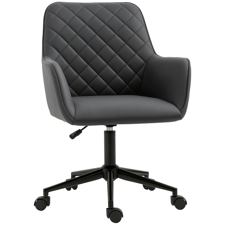 image 1 of Vinsetto Home Office Chair Leather-Feel Fabric Swivel Chair with Armrests Grey