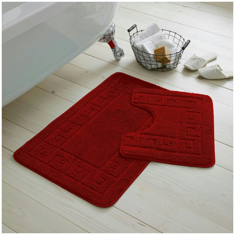 image 1 of VELVETIO Greek Bath Mat & Pedestal Mat Water Absorbent Non Slip Toilet Rugs Red