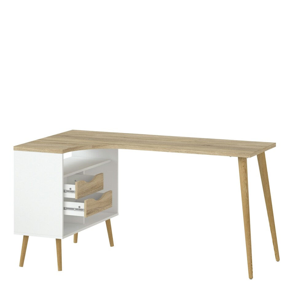 image 1 of Oslo Desk 2 Drawer in White and Oak