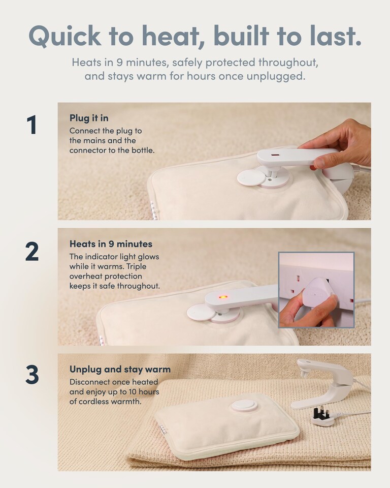 image 1 of Keplin Rechargeable Electric Hot Water Bottle Flannel Cover Auto Shut Off