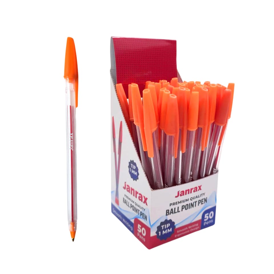 image 1 of Box of 50 Orange Ballpoint Pens Smooth Glide by Janrax