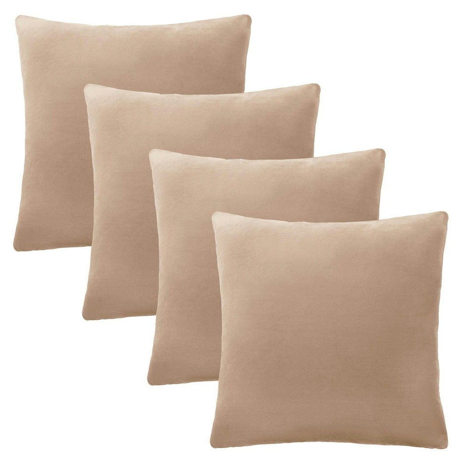 image 1 of OHS 4 x Soft Plain Matte Velvet Cushion Covers, 45x45cm - Natural | Yellow | Natural | 45x45cm | 4