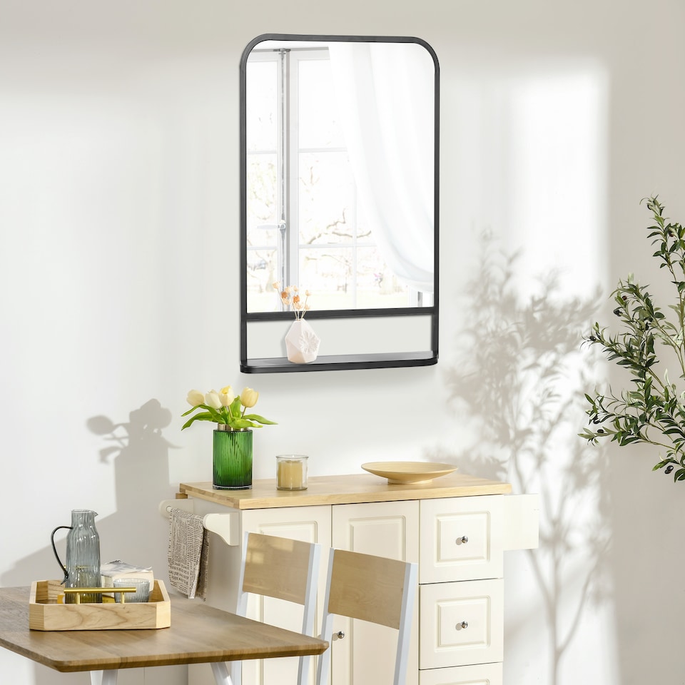 image 1 of HOMCOM Modern Square Wall Mirror with Storage Shelf, 86 53 Mirrors for Living Room, Bedroom, Black