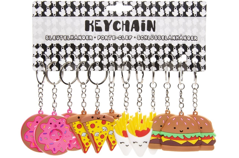 image 1 of Pack of 12 Fast Food Design Keychains - Treat or Trick Theme Party Bag Filler