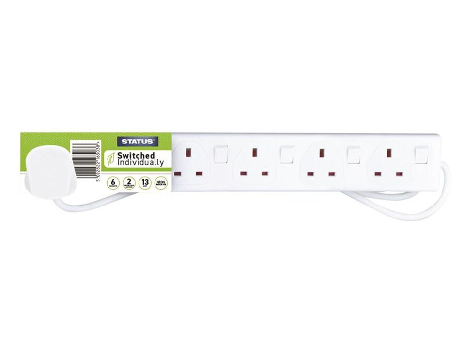 Status Individually Switched Extension Lead 240V 6-Gang 13A White 2M