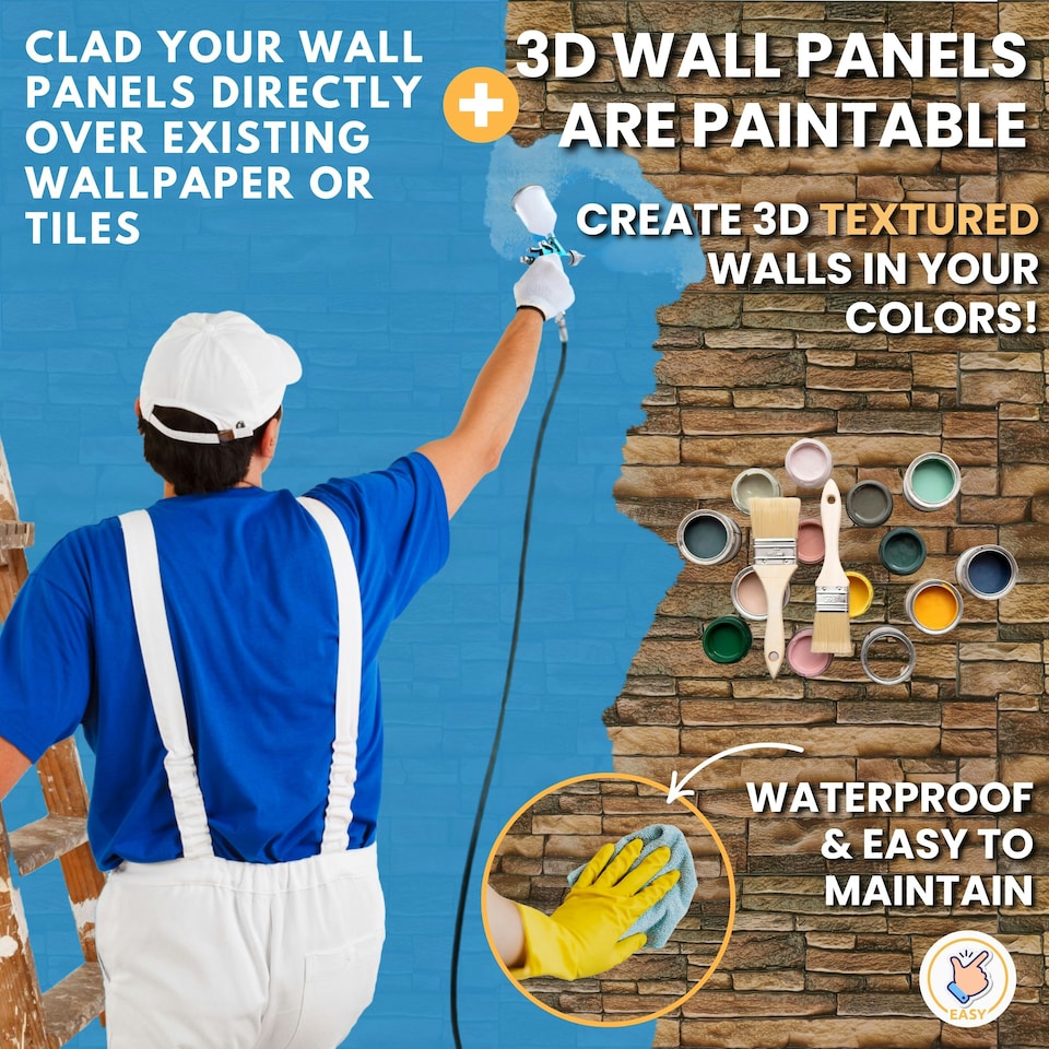 image 1 of NOVECRAFTO 3D Wall Panels – 6 PVC Sheets, Covers 2.76 sqm (29.76 sq ft), 96x48cm Each – Rustic Tan Brickwork Effect Cladding, Moisture Resistant