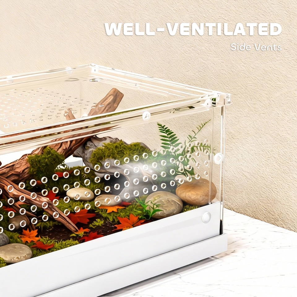 image 1 of PawHut Reptile Terrarium,Vivarium with Top Sliding Door, 360 degree Acrylic Reptile Tank Breeding Box with Vents, for Snake, Frog, Spider, Gecko, Tarantula, Stick Insect, Praying Mantis | Clear