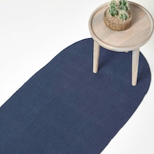 Homescapes Navy Handmade Woven Braided Oval Hallway Runner - 66 x 200 cm | Blue | Navy
