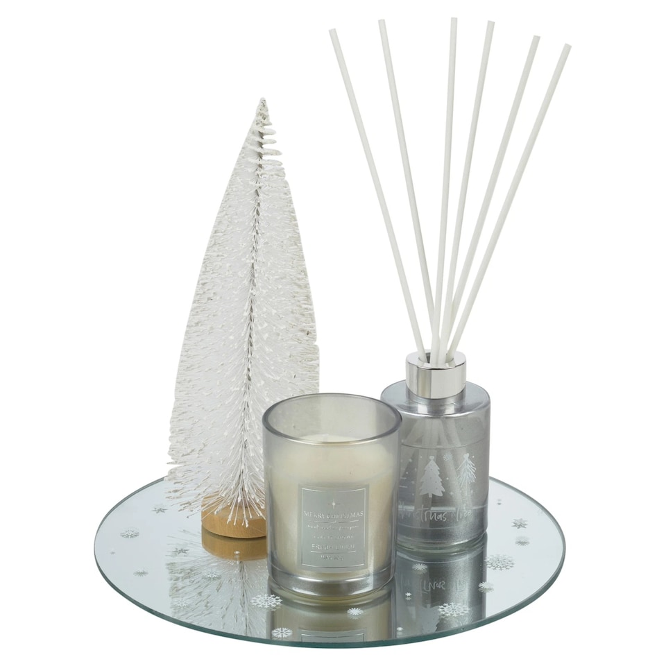 image 1 of Festive Reed Diffuser Scented Candle Christmas Tree Display Tray Fragrance Gift