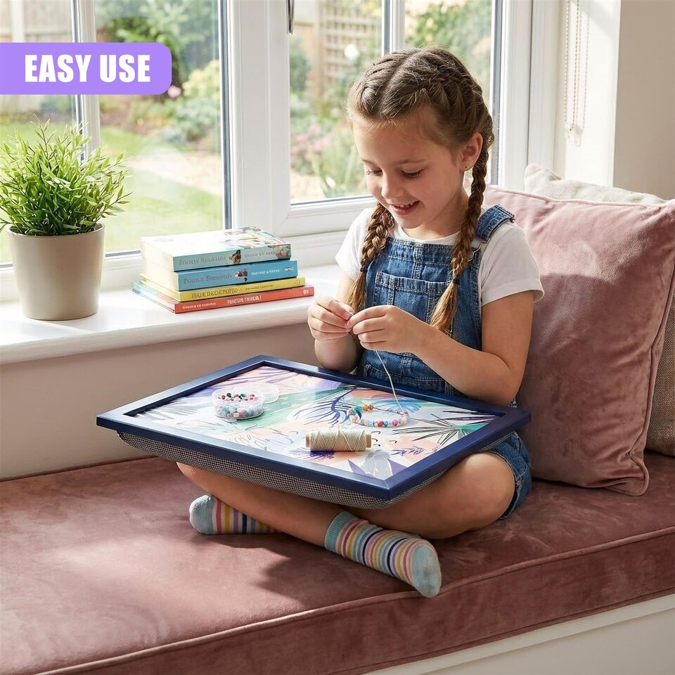 image 1 of GEEZY Palm Leaves Design Wooden Lap Serving Tray with Bean Bag Cushion 44x34cm