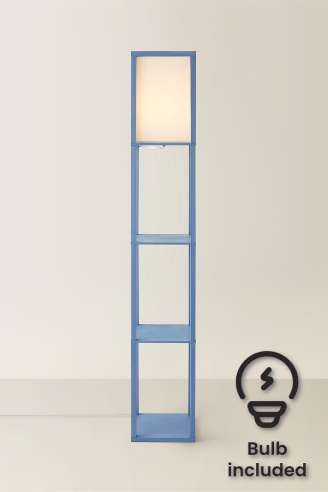 image 1 of ValueLights Struttura Blue Shelving Floor Lamp Fabric Shade & Bulb | Blue