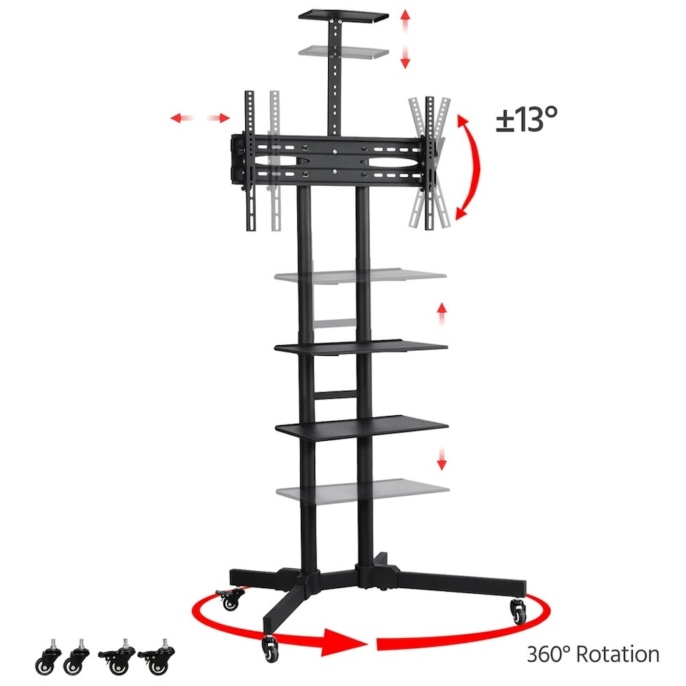 image 1 of Yaheetech Adjustable Mobile TV Trolley with Lockable Wheels